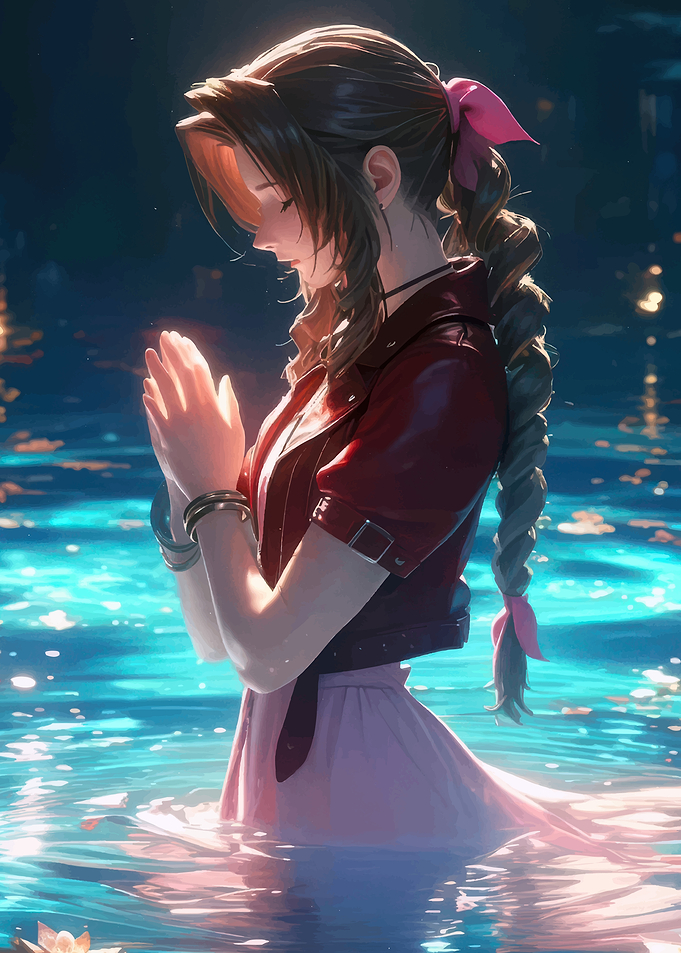 Aerith Gainsborough praying in water