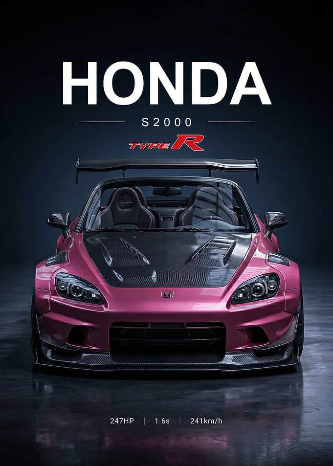 sleek pink Honda S2000 Type R car poster