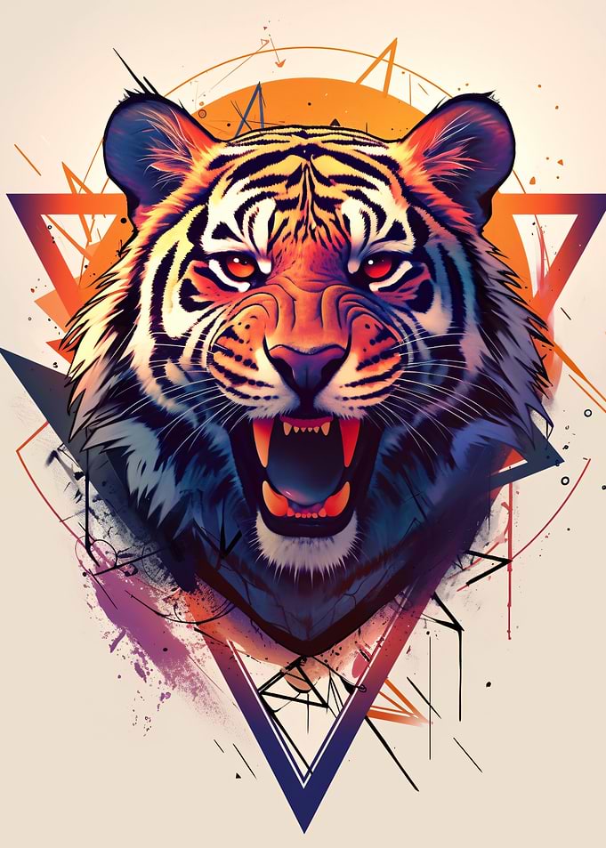 Aggressive Tiger with Geometric Shapes