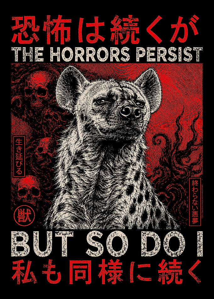 The Horrors Persist Hyena Dark Gothic Horror Typographic Wall Art Poster