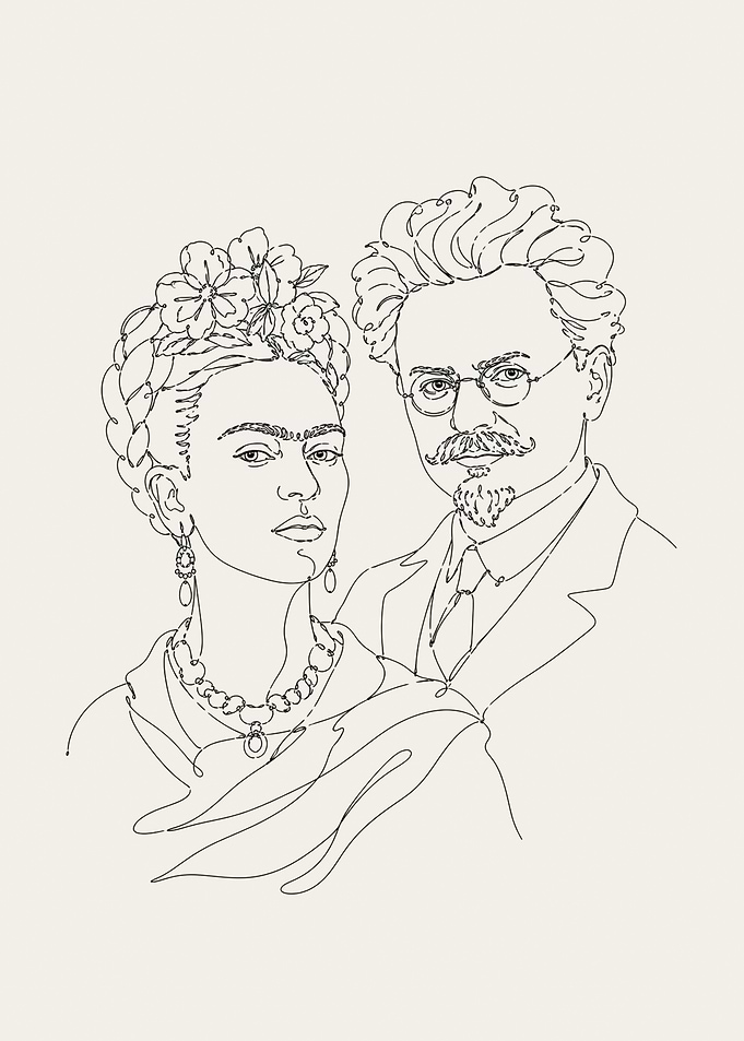 Frida Kahlo and Leon Trotsky Line Art