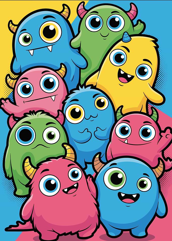 Cute Monsters Group Illustration