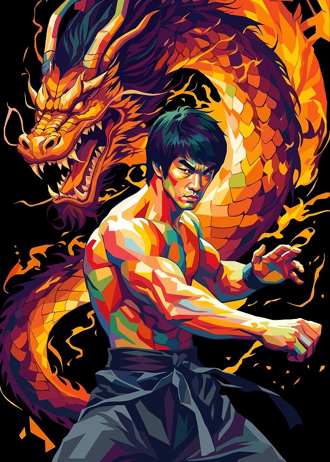 Bruce Lee and Dragon Pop Art Portrait