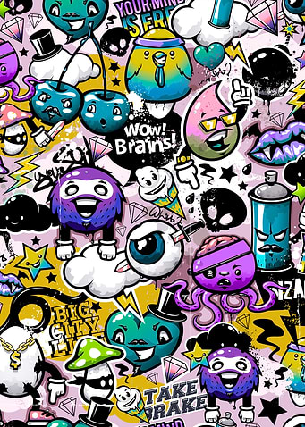 Graffiti Style Cartoon Characters and Symbols