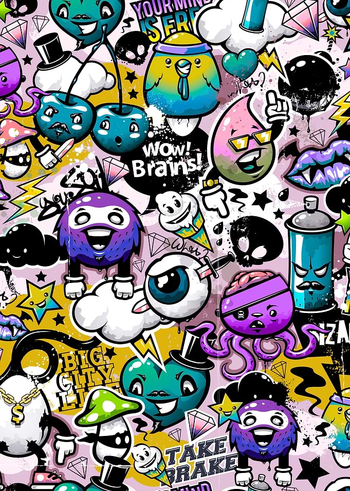 Graffiti Style Cartoon Characters and Symbols
