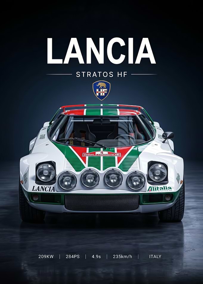 sleek Lancia Stratos HF Rally Car poster