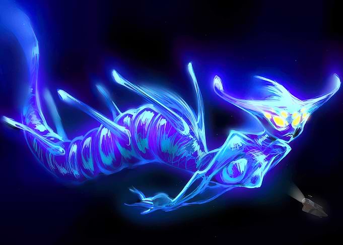 Bioluminescent Sea Creature and Submarine