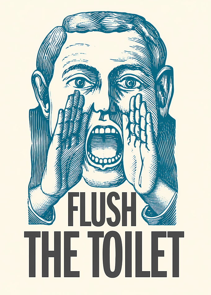 Man Shouting 'Flush The Toilet'