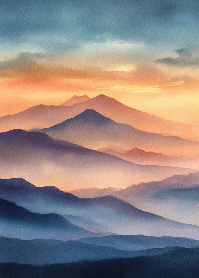 Misty Mountain Range at Sunset