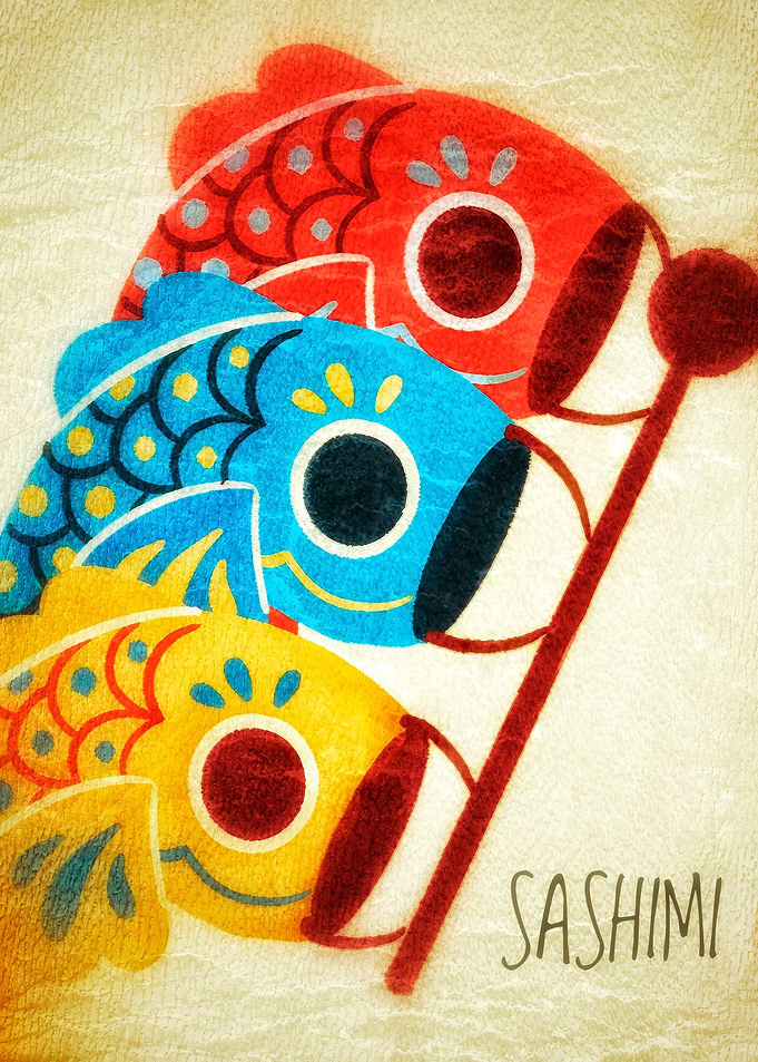 Carp Streamers with Sashimi Text