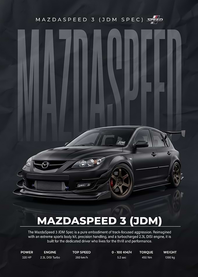 sleek Mazda speed 3 JDM Spec Poster