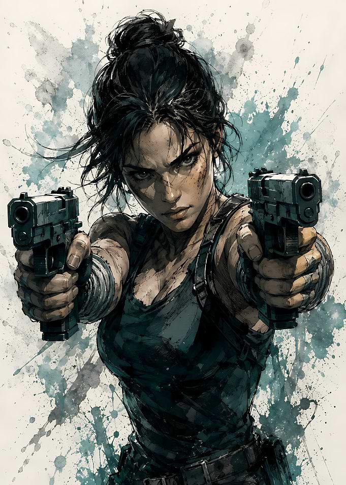 Woman with two guns
