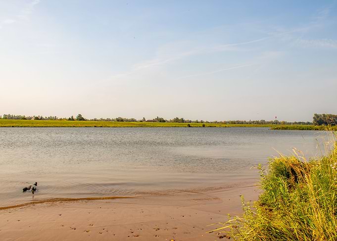 Peaceful River Landscape with Sandy Shore