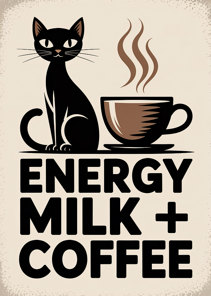 Black Cat with Coffee