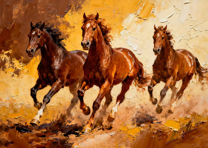 Three Chestnut Horses Running