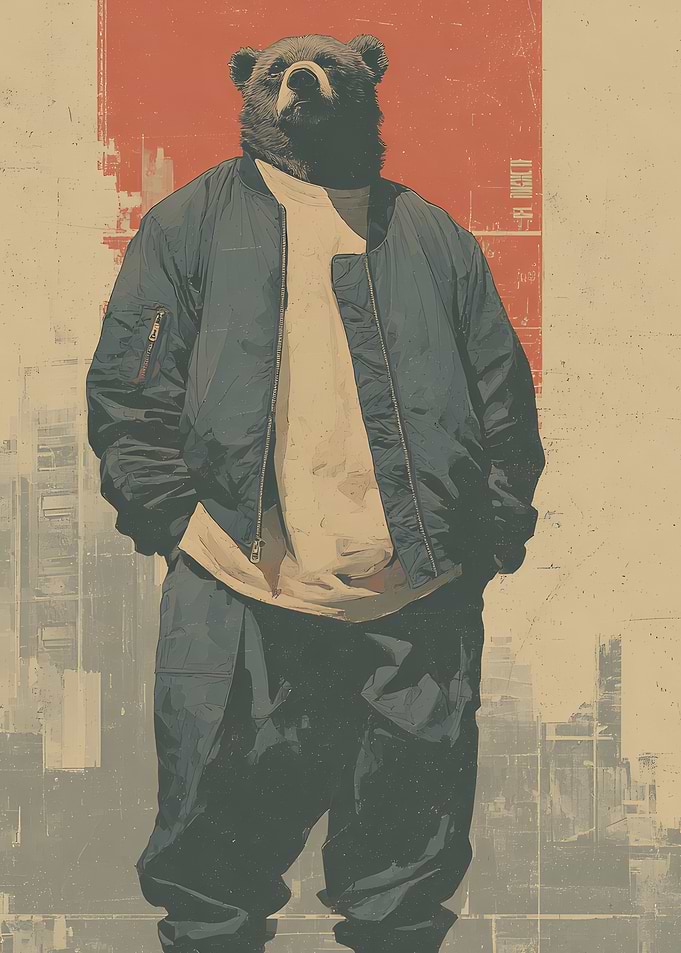 Bear in Bomber Jacket Style Retro Painting