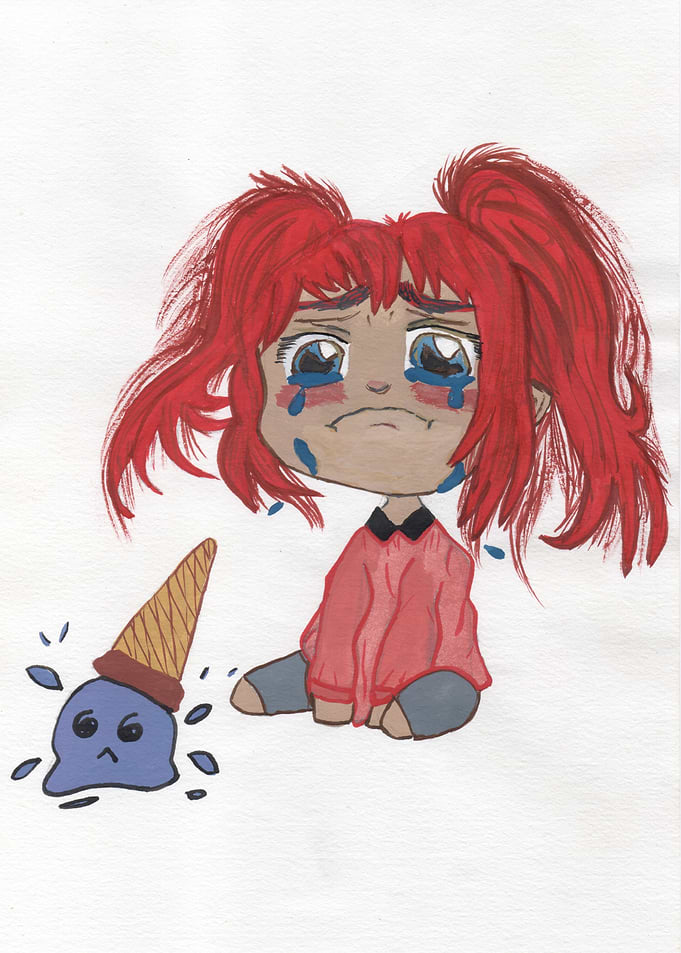 Crying Girl with Dropped Ice Cream