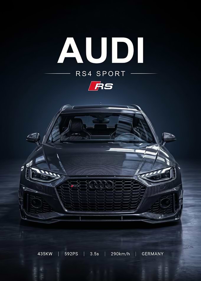 sleek Audi RS4 Sport Carbon Fiber car poster