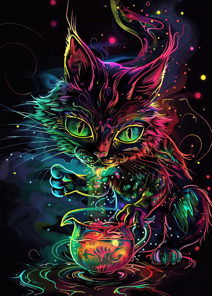 Psychedelic Cat with Magical Potion