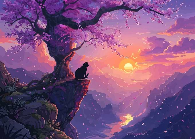 Cat on Cliff at Sunset