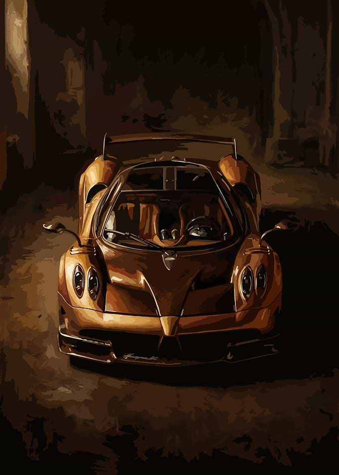 Golden Pagani Huayra BC in Dark Setting