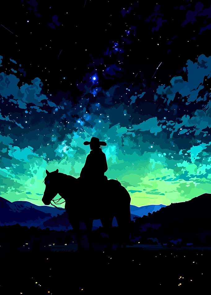 Cowboy Under a Starry Sky