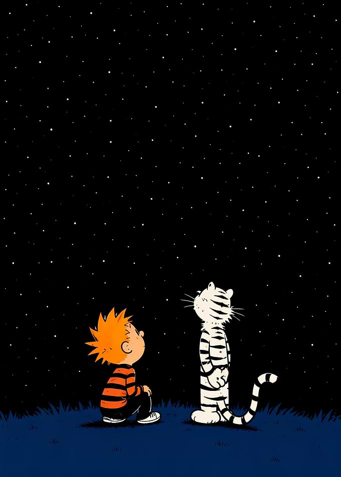 Calvin and Hobbes stargazing