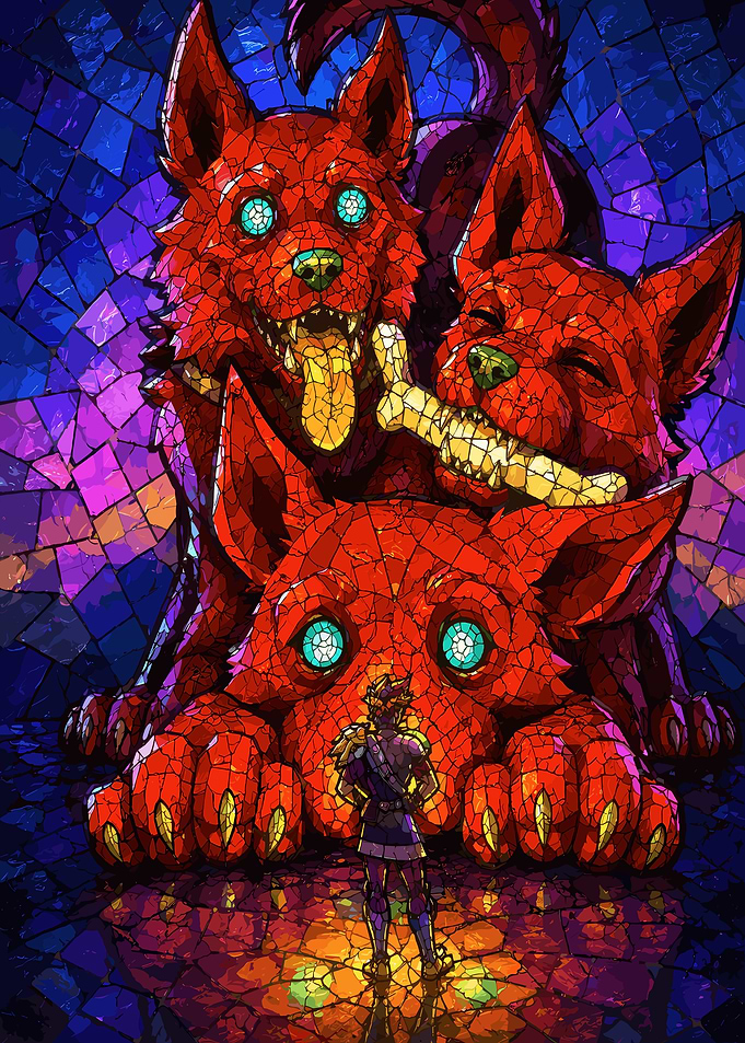 Three-Headed Dog and Warrior
