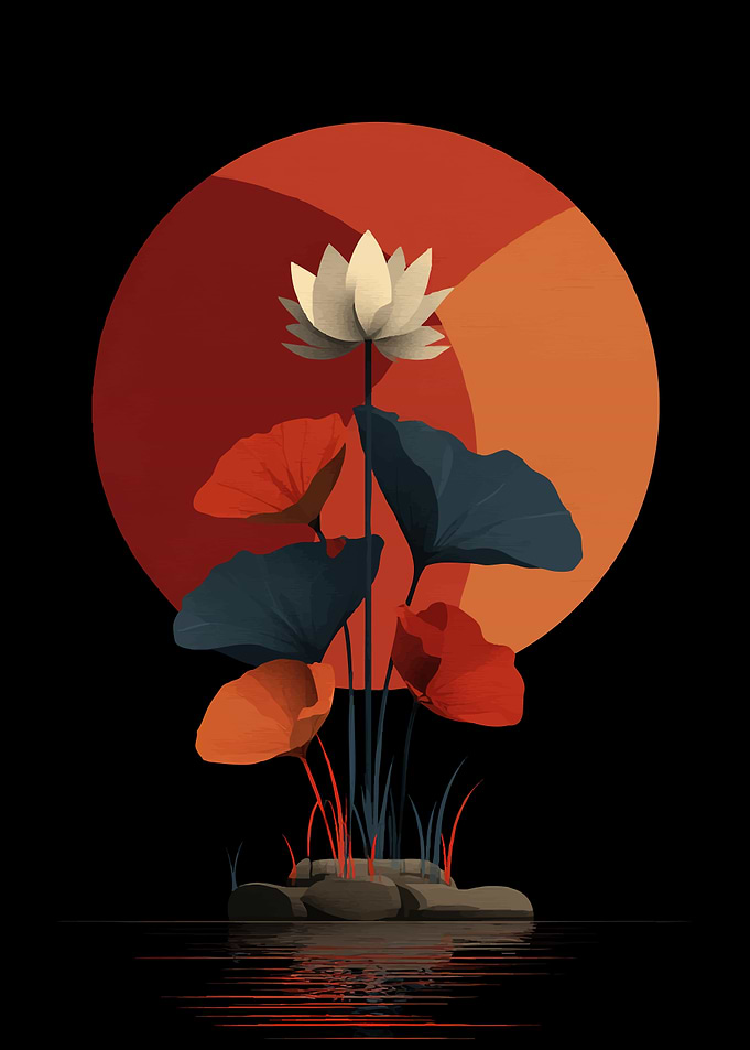 Lotus Flower with Red Sun