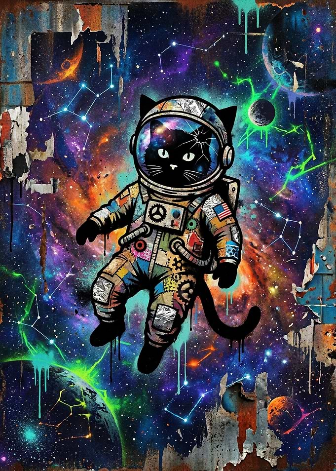 Astronaut Cat in Space Street Art