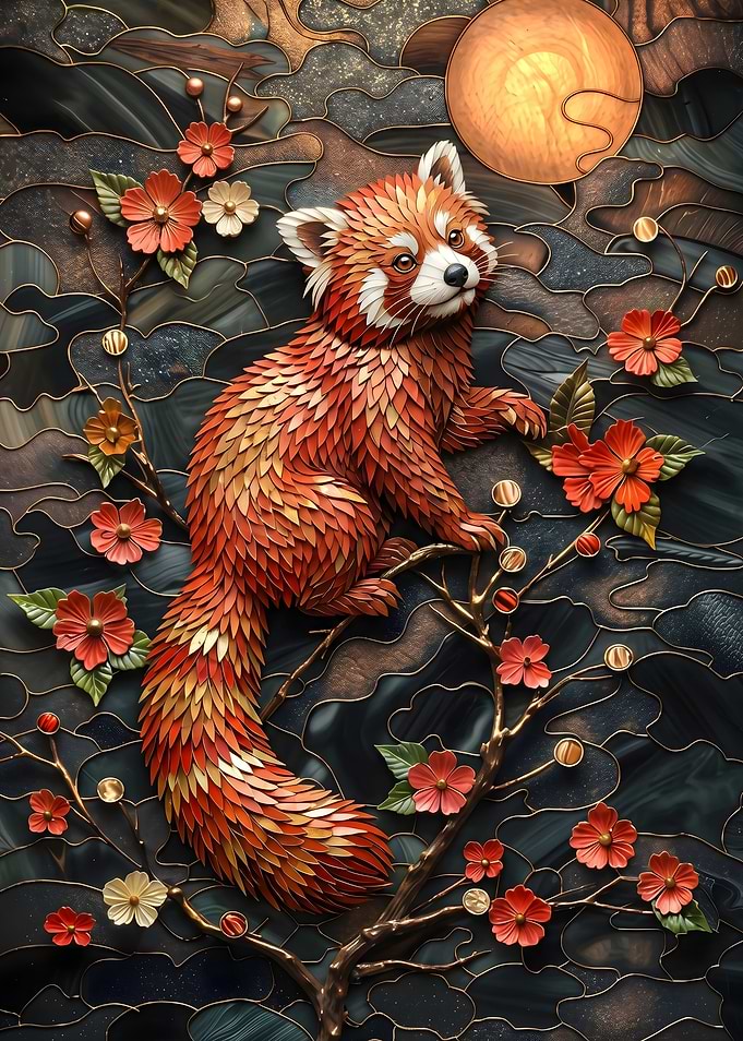 Red Panda in Stained Glass Style