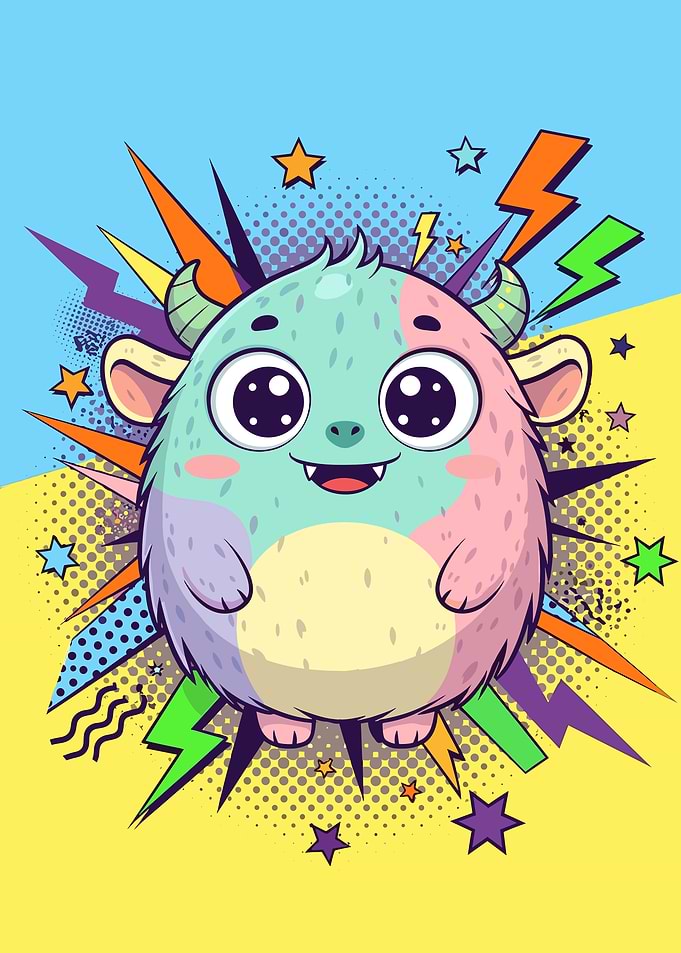 Cute Fluffy Monster with Lightning Background