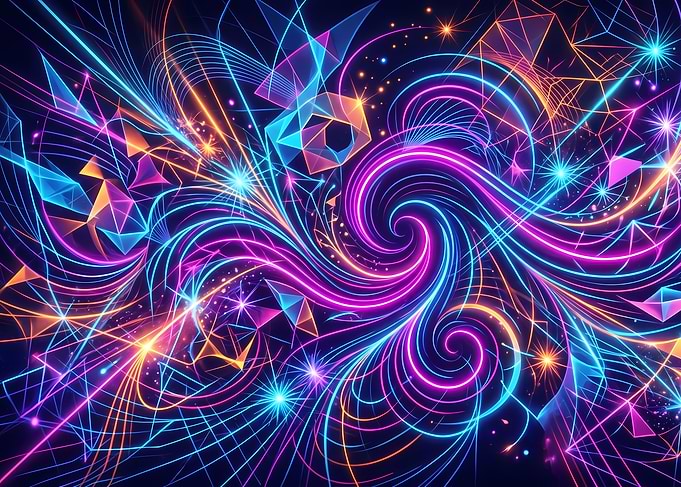 Neon Abstract Swirls and Geometric Shapes
