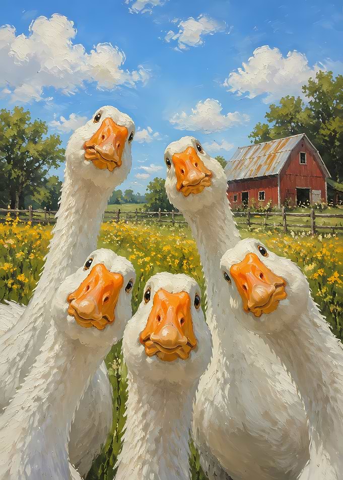 Five Geese Taking a Selfie