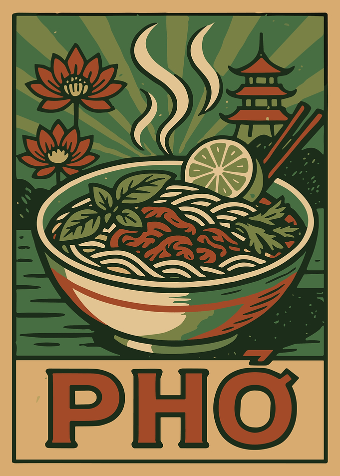 Retro Pho Vietnamese Noodle Soup Poster Vintage Asian Food Wall Art
