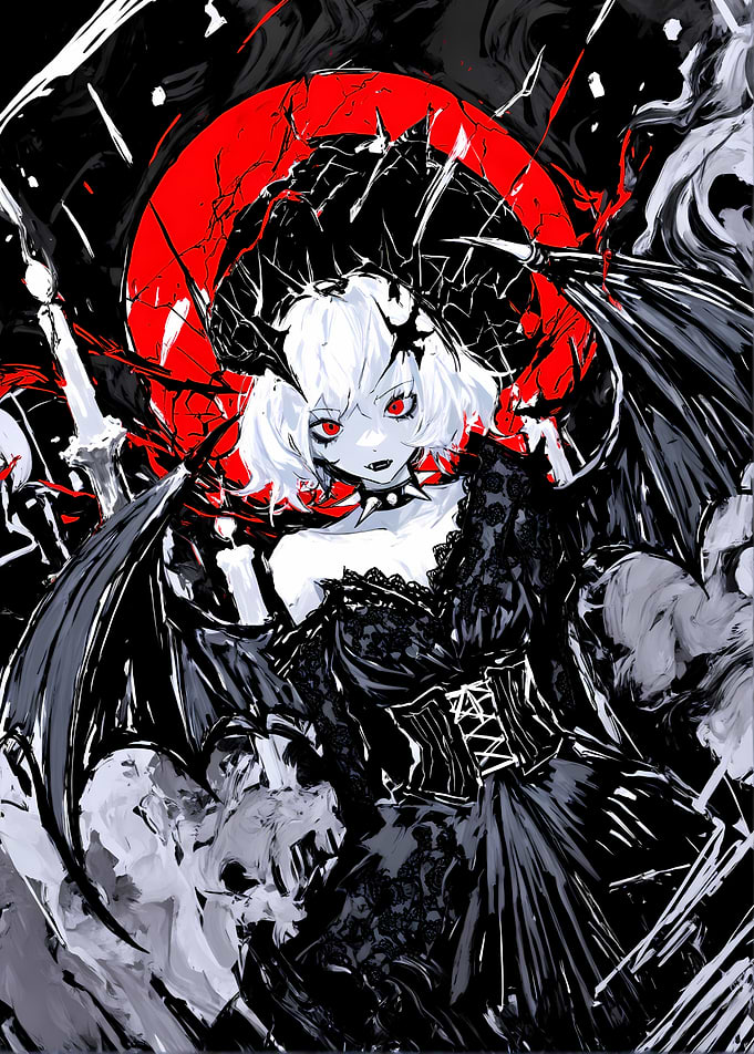 Gothic Vampire Woman with Red Moon
