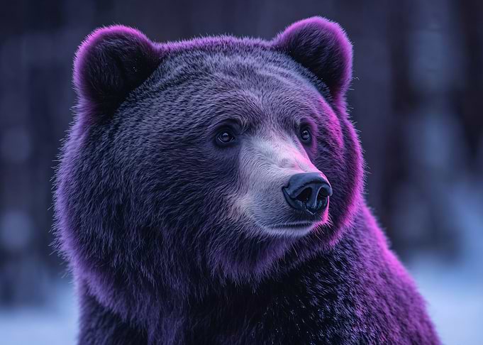Bear illuminated by purple light