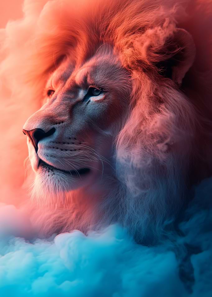 Majestic Lion in Fiery Clouds