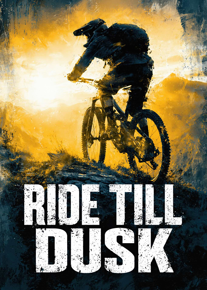 Mountain Biker Riding at Sunset