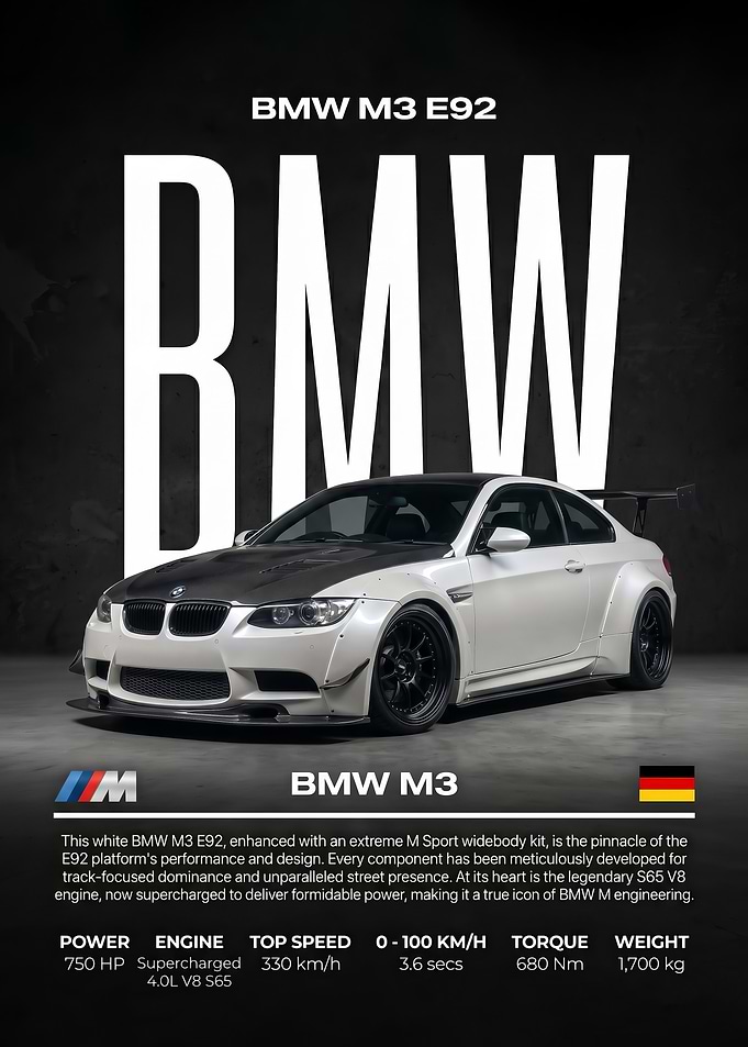 white BMW M3 E92 Poster