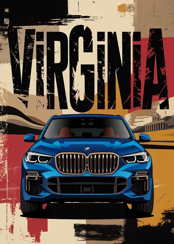 Blue SUV with Virginia Text