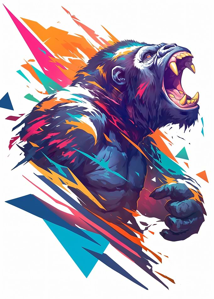 Aggressive Gorilla with Abstract Art