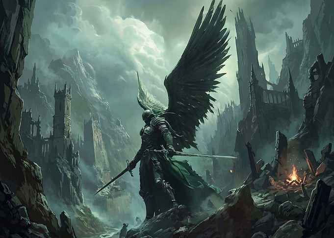 Dark Angel Warrior in Ruined City