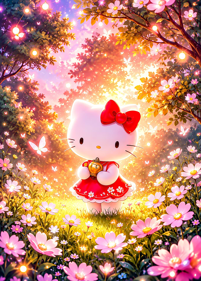 Hello Kitty in a Floral Garden