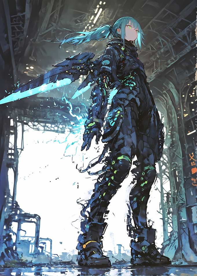 Cyberpunk Anime Warrior with Energy Sword