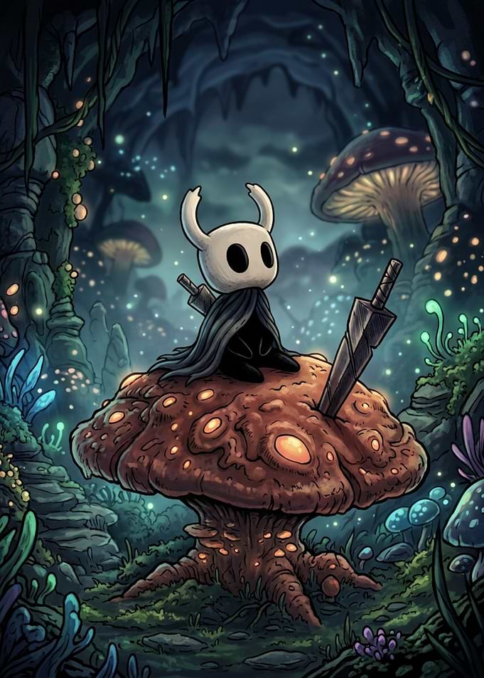 Hollow Knight Character on Mushroom