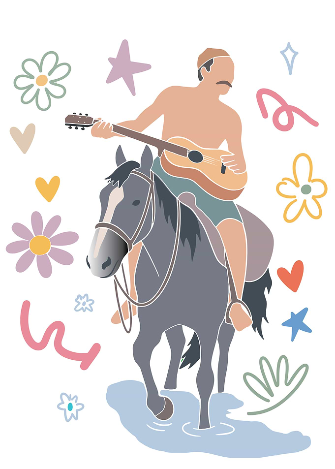 Man Playing Guitar on Horseback