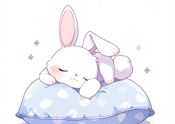 Cute Sleeping Bunny on Pillow