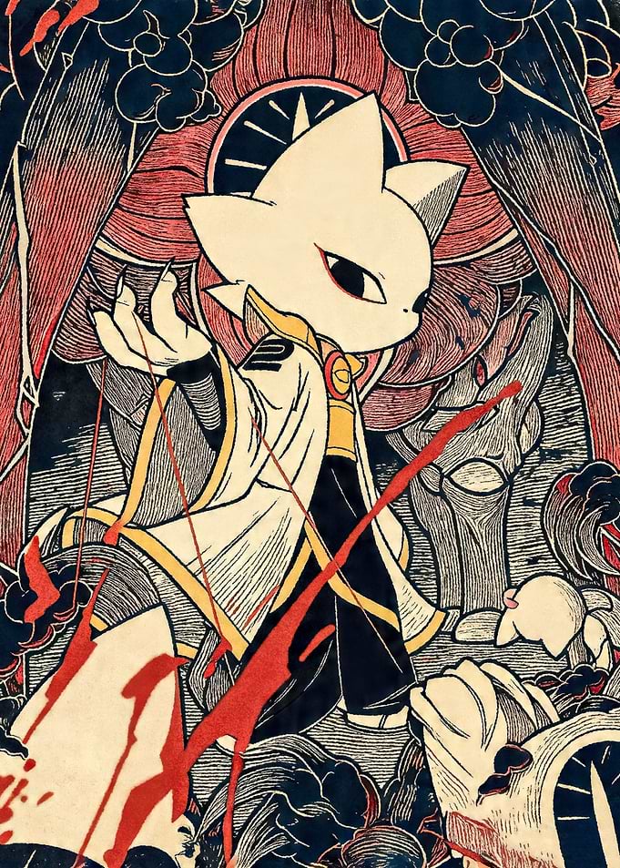 White Cat Character in Japanese Kimono