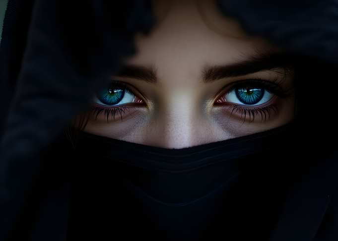 Mysterious Eyes Behind Black Veil